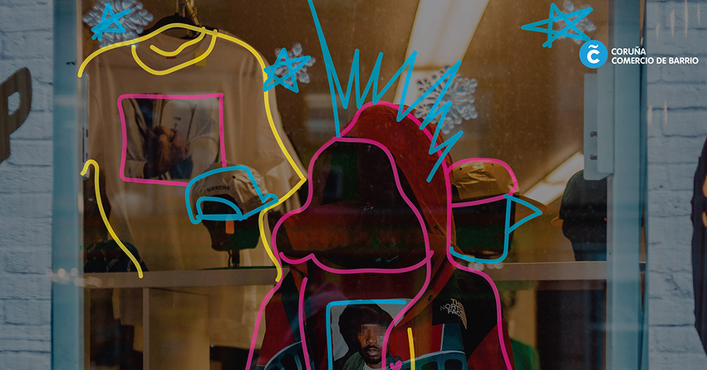 Escaparte con debuxos superpostos