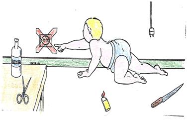 dibujo de un niño a gatas jugando