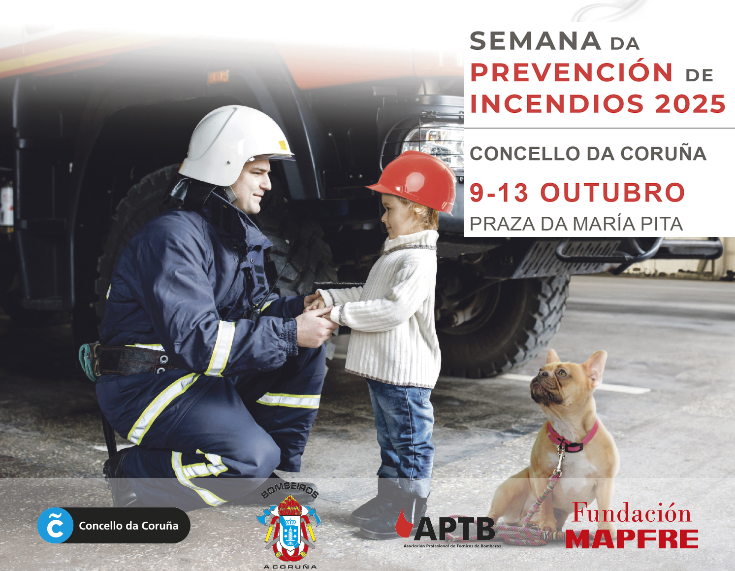 Plaza María Pita con camiones de bomberos