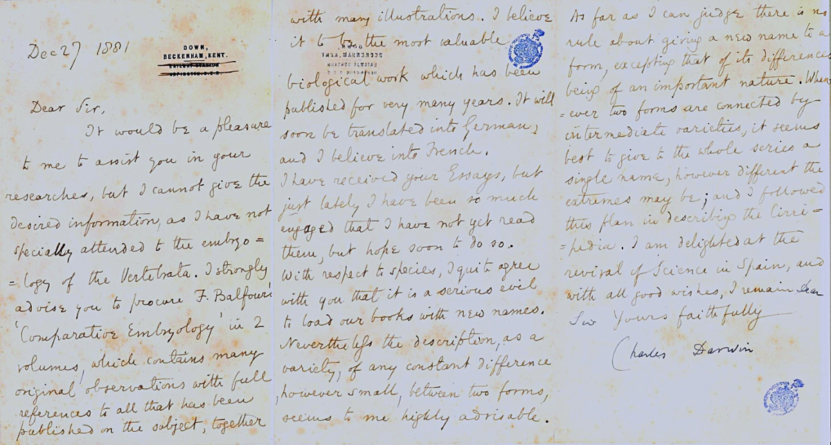Carta Charles Darwin