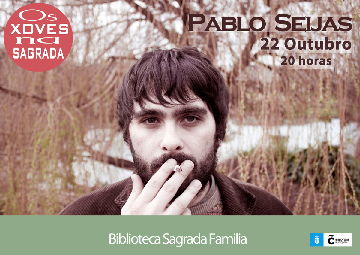 Pablo Seijas, sobre fondo de árboles