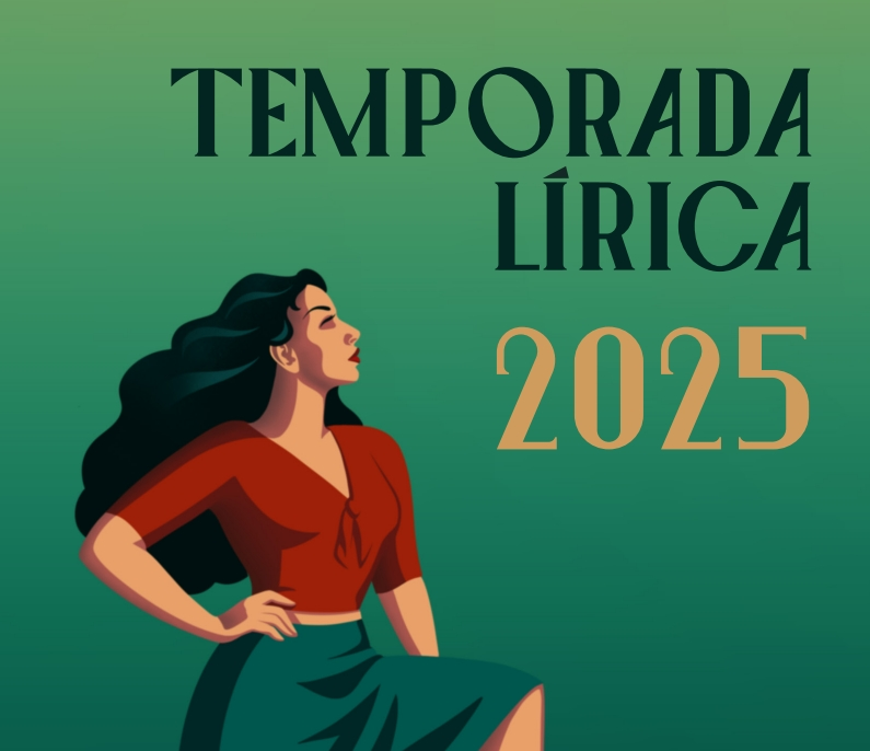 Temporada Lírica 2025 con muller mirando ao cartel