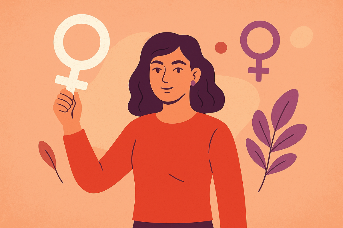 Debuxo dunha rapaza con simboloxía feminista