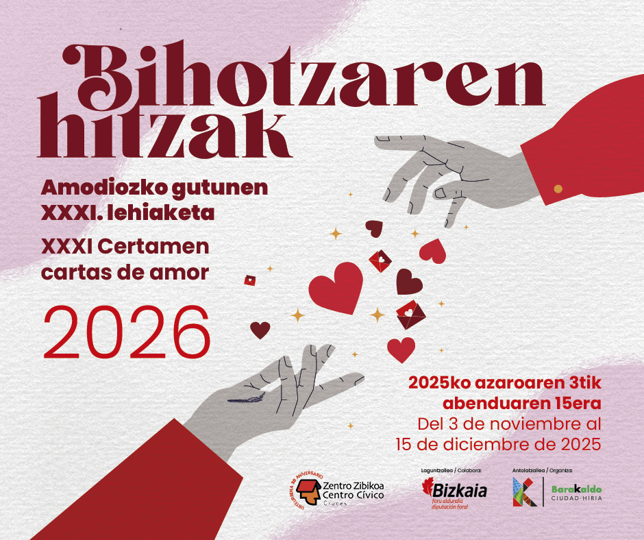 Cartel del evento. Dos manos intentando agarrarse y corazones entre ellas