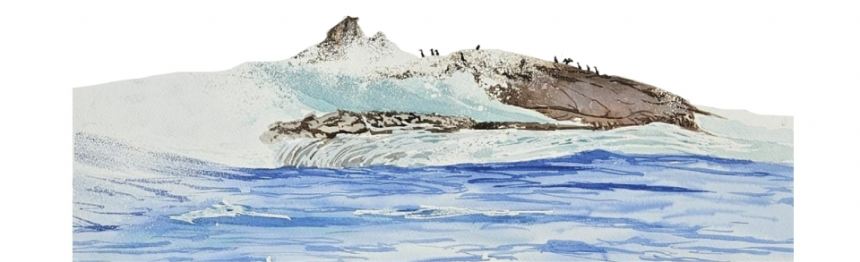 Ondas do mar pintadas con acuarela