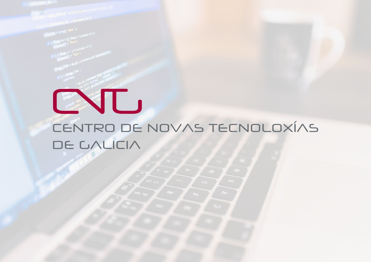 Logo de CNTG sobre a fotografía dunha computadora