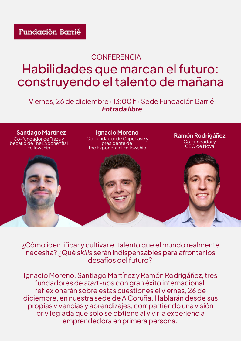 información de la conferencia con imágenes de los 3 ponentes