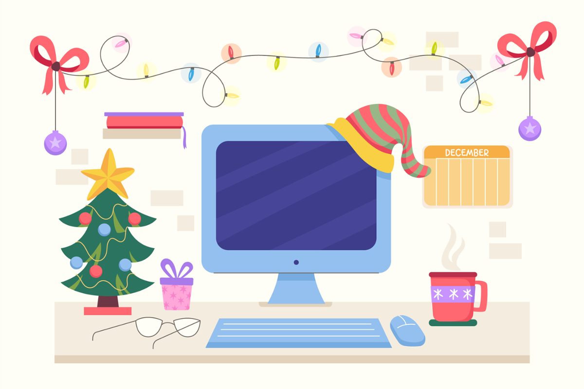 Oficina con decornación navideña