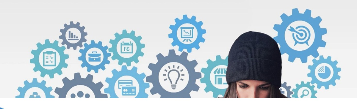 detrás de cabeza humana con gorro, varios debuxos con diferentes iconas