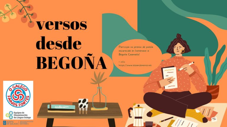 Cartaz do evento. Muller escribindo nun caderno