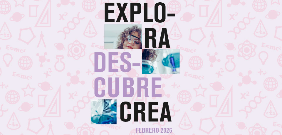 portada do folleto da axenda de febreo: Explora, Descobre, Crea