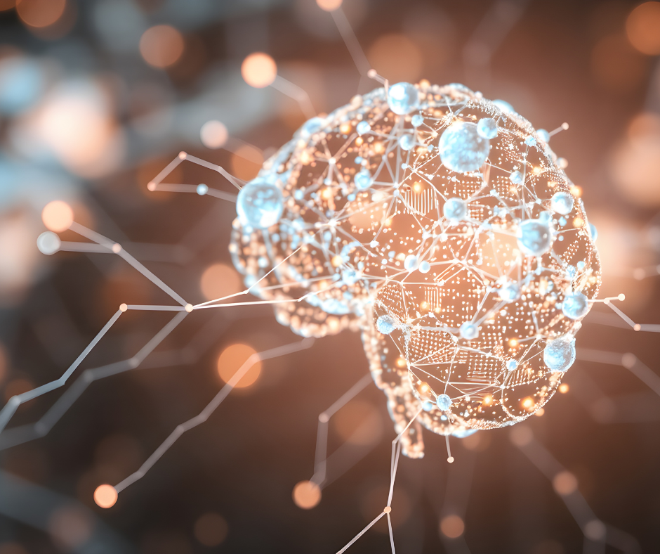 Infografía de las conexiones de un cerebro hecha con circuitos.