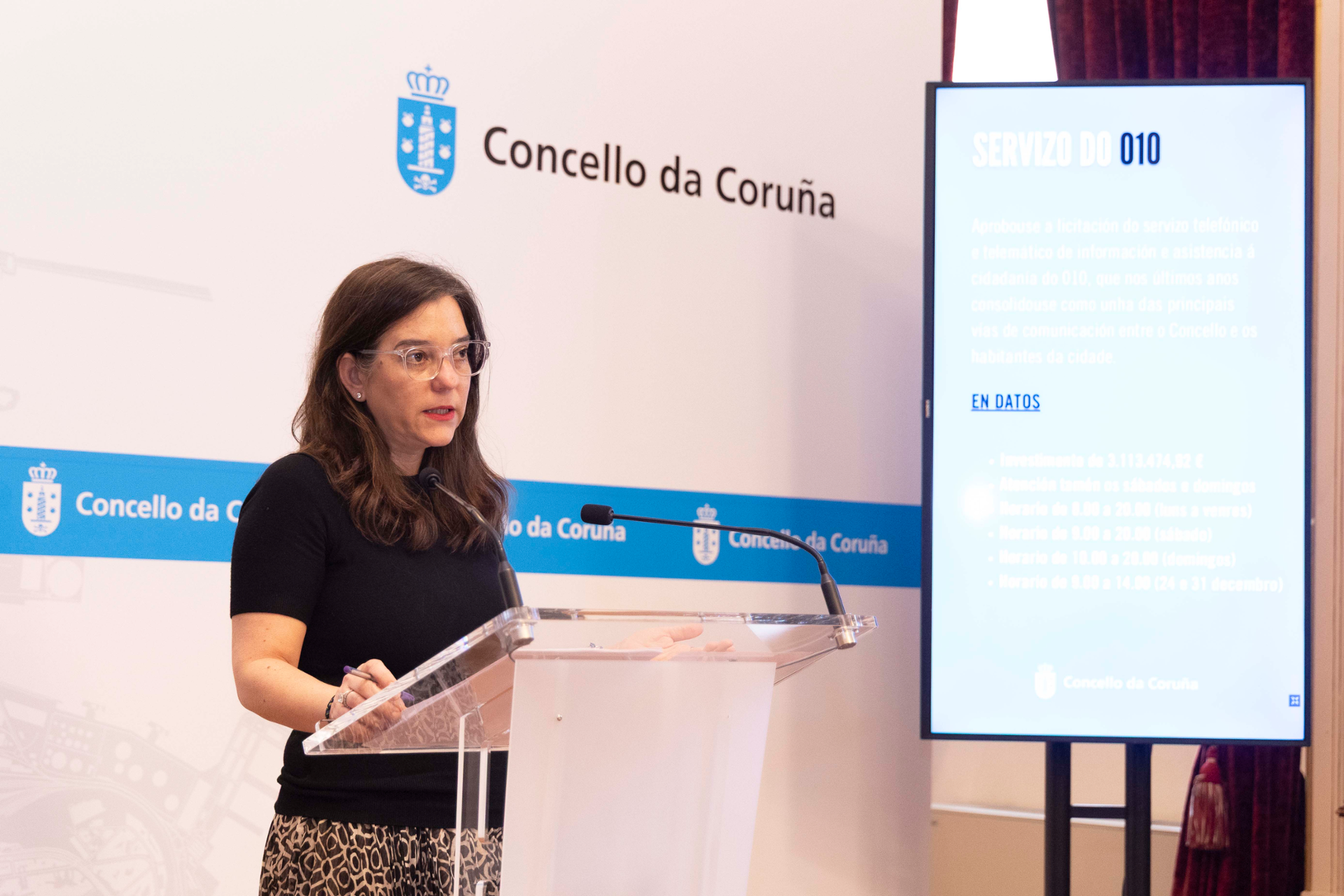 A alcaldesa, Inés Rey, na rolda de prensa da Xunta de Goberno Local.