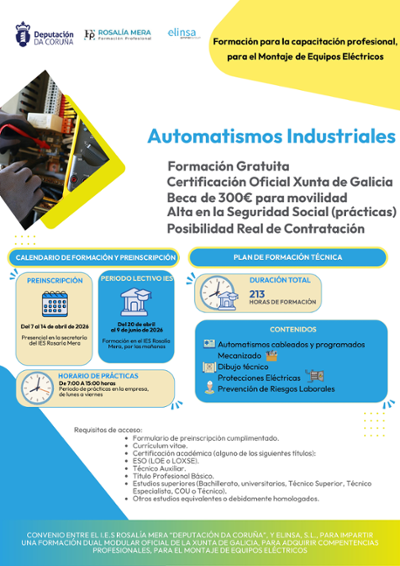 Aberto o prazo para formación con compromiso de contratación para a capacitación profesional, para a montaxe de equipos eléctricos