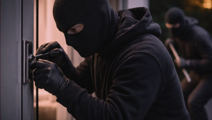 señor encapuchado forzando cerradura
