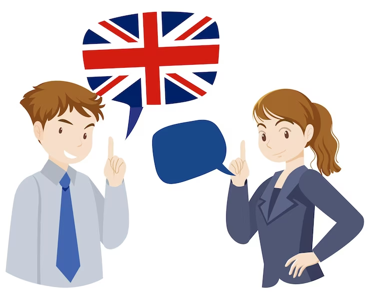Debuxo de dúas persoas falando en inglés