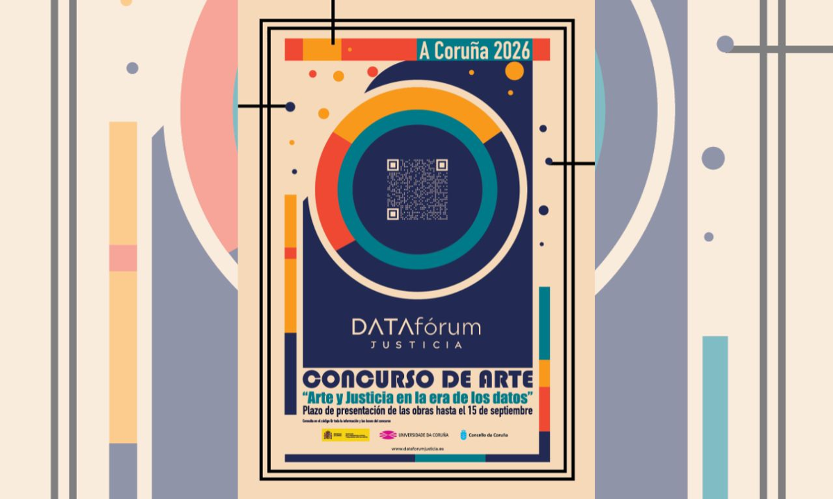 Cartel do concurso “Arte e Xustiza na era dos datos”.