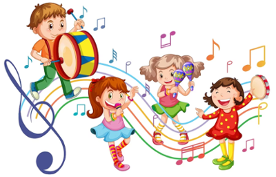 Dibujo de niños con instrumentos y bailando
