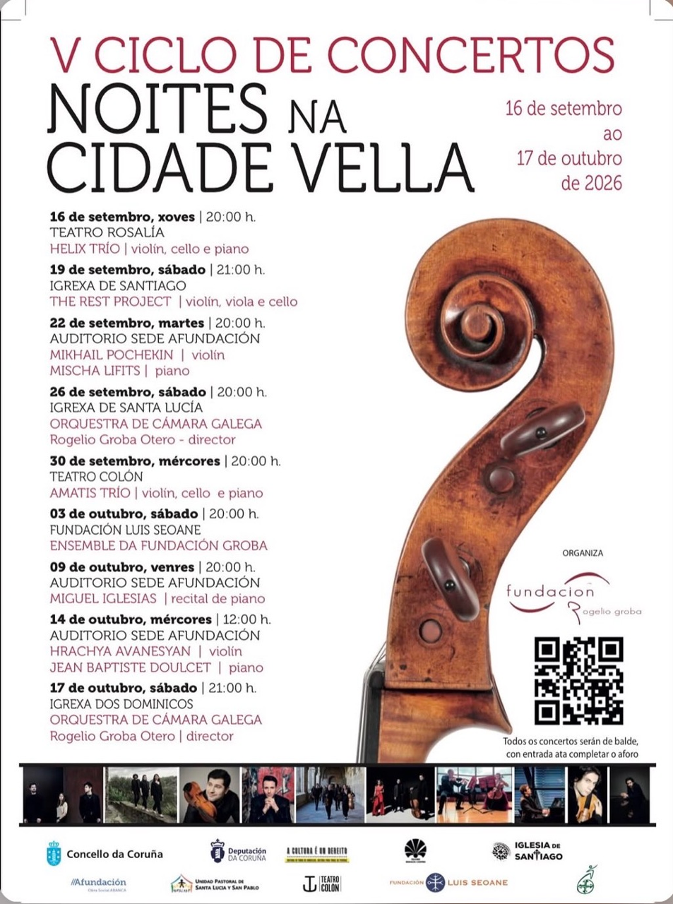 Cartel V Ciclo de concertos Noites na Cidade Vella coa programación