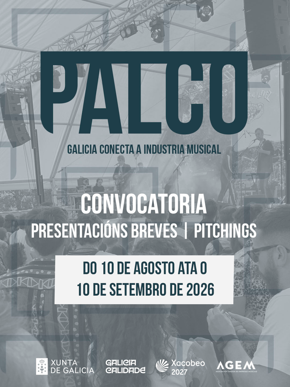 Cartel coas datas de PALCO convocatoria de presentacións breves e pitchings