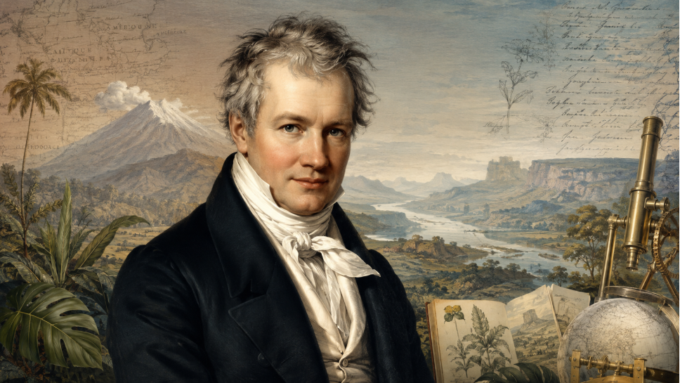 Cartel sobre un retrato de Humboldt.